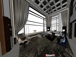 新中式风格别墅客厅室内设计SU模型下载