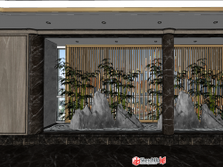 分享一个新中式风格酒店会客厅SU模型