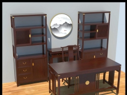 中式简约书桌、书架、玄关桌背景