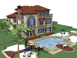 泳池别墅建筑模型