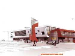 现代流线型汽车站SU模型下载车站交通建筑设计