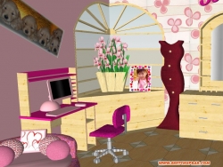 一个粉红色基调的卧室