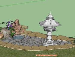 带有日式水钵的庭院