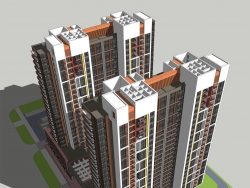 现代风格高层住宅小区精细模型