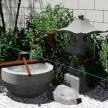 日式洗手钵石灯笼一体景观园林小品小件石头植物