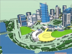 滨水城市中央商务区CBD兼广场SketchUp模型下载分享 图片附件