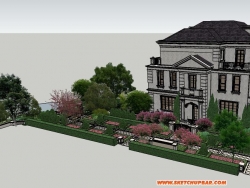 法式别墅入户及私家花园模型