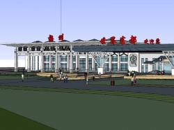 机场车站客运中心SU模型下载-客家文化建筑设计