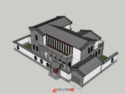 中式别墅类建筑模型