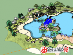 精选泳池公园sketchup模型