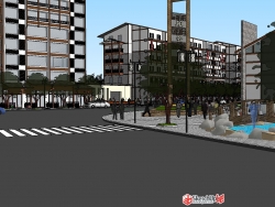 传统建筑商业步行街精细模型，