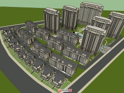 一组居住区的 住宅排屋模型