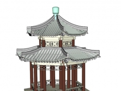 重檐六角亭、古牌坊、茶楼的模型