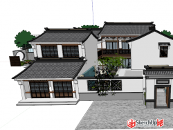 中国休闲会所的室内外建筑景观设计SU模型下载