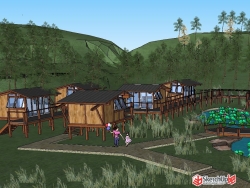 小木屋度假民宿建筑设计SU模型分享