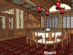 细腻古典的中式宴会厅SU模型