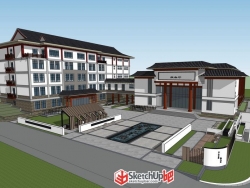 新中式校园景观建筑设计SU模型下载
