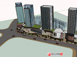 大型沿街城市综合体带状建筑设计SU模型下载