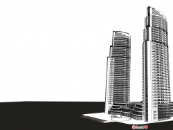 双塔 超高层办公楼SU模型