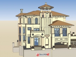 西班牙风格别墅建筑模型带dwg
