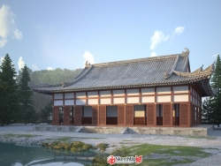 3D寺庙法堂单体，参考日本圆觉寺临摹。