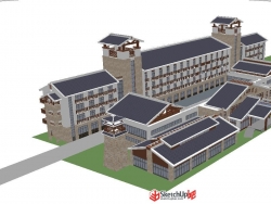 现代中式酒店详细建筑设计方案ＳＵ模型