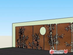 耐候钢板中式景墙设计SU模型