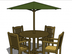 户外木质遮阳伞桌椅SU模型-2