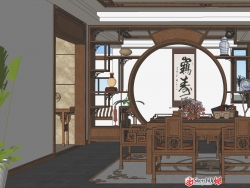 古典中式别墅SU模型下载-住宅室内设计