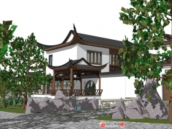 一个中式风格苏式园林古建院落SU模型