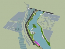 现代滨江景观设计ＳＵ模型附cad总平面图