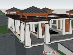 新中式水井回廊架景观方案ＳＵ模型