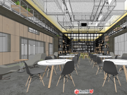 工业风办公室SU模型下载-创客空间共享办公室内设计