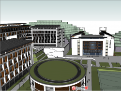 新中式风格学校教学楼SU模型下载 中学大学建筑设计