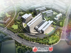 医院SU模型效果图下载现代综合医疗建筑