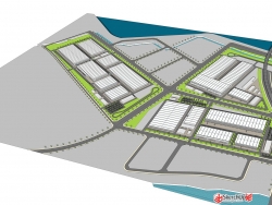 工业厂区产业园SU模型下载-研发总部办公建筑规划