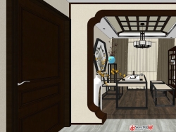 新中式别墅装修SU模型-室内设计