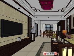 分享一中式客餐厅SU模型
