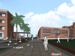 中学校园SU模型下载 红砖风格巷南中学操场教学楼