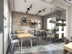 餐厅咖啡厅室内SU模型-现代北欧工业风餐饮店