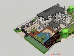 自建舒适欧式别墅模型带庭院 建筑