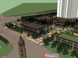 SU精品模型：欧式小区别墅入口广场景观设计建筑模型