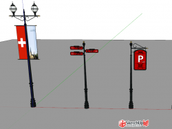 欧式商业街标识牌路灯模型