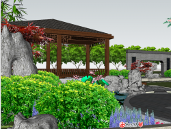 中式庭院SU模型下载-景观设计