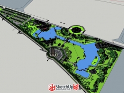 中式风格北塔公园规划景观设计SU模型下载