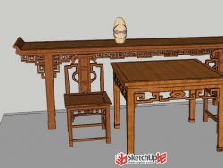中式供桌桌椅组合SU模型下载