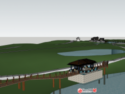 中式湿地公园规划建筑设计SU模型下载