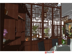 中式客餐厅室内装饰设计SU模型下载