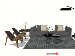 现代室内装饰客厅沙发茶几组合SU模型下载