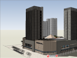 街角集中商业综合楼建筑设计SU模型下载